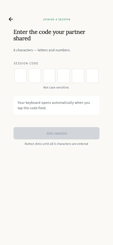 Join a session screen