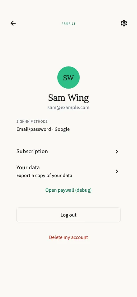 Your profile screen