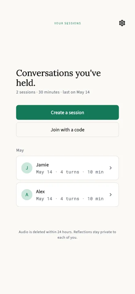 Session history screen