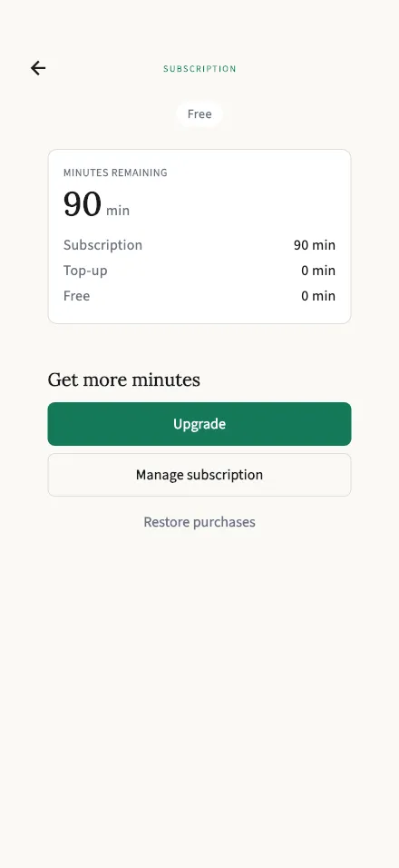 Plan & minutes screen